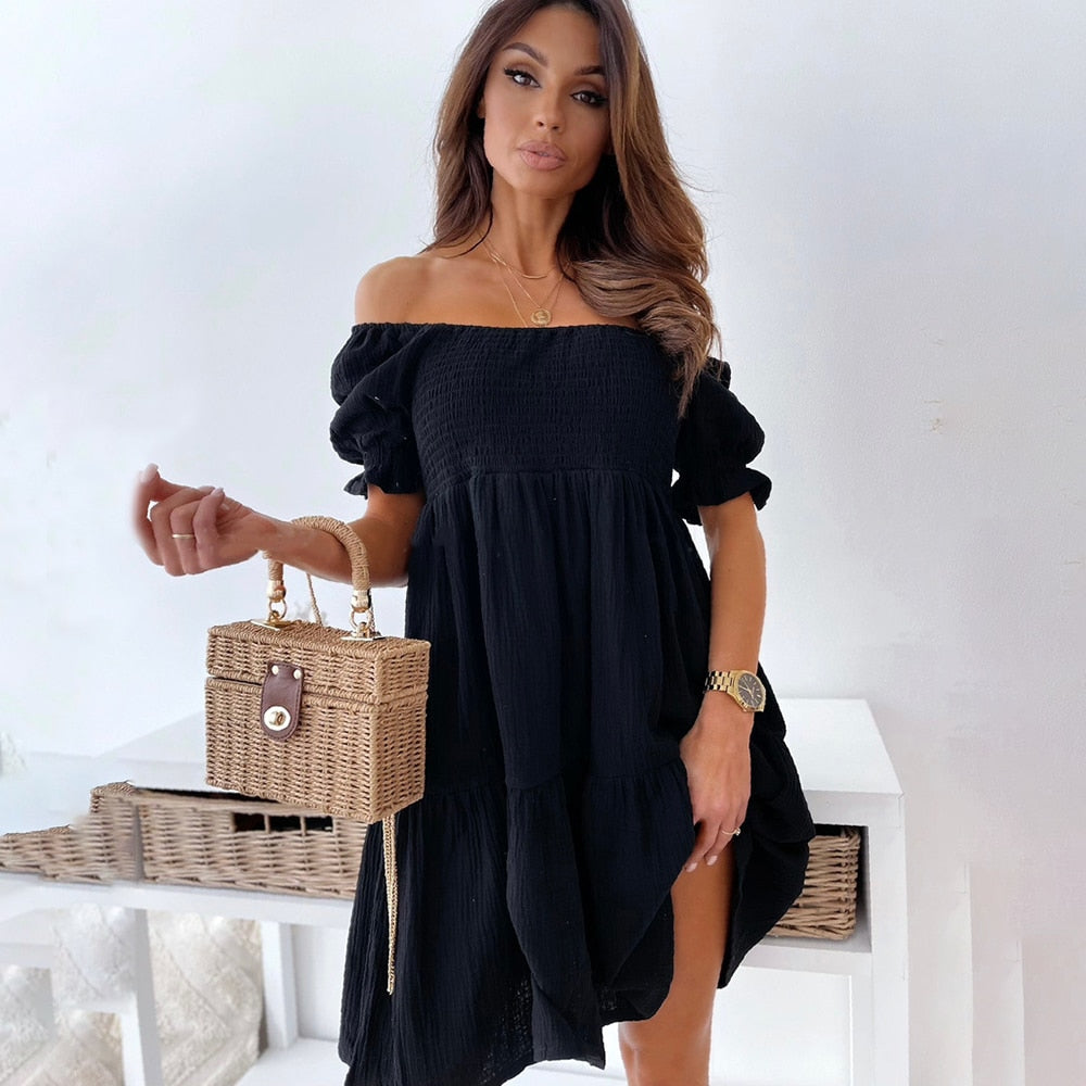 Damen Schulterfrei Sommerkleid | Midi
