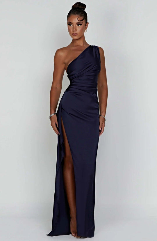 Damen Satin geteiltes Kleid | Offener Rücken