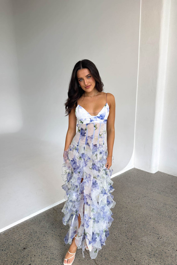 Florales Rüschenkleid für Damen | Maxi