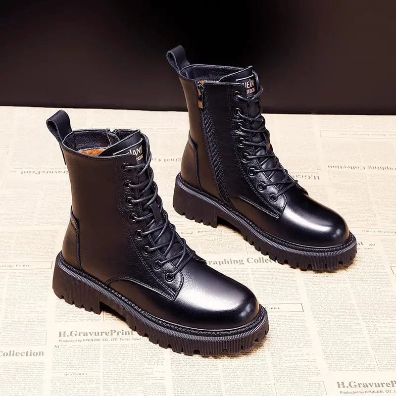 Dicke Sohle Schnür-Stiefeletten für Damen | Seitenreißverschluss Kaltwetter Bootie