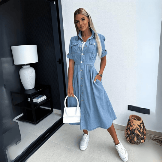 Damen-Knopfkleid aus Denim | Midi