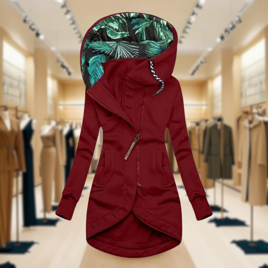 Damen Regenjacke mit Kapuze | Leichter asymmetrischer Windbreaker mit Reißverschluss