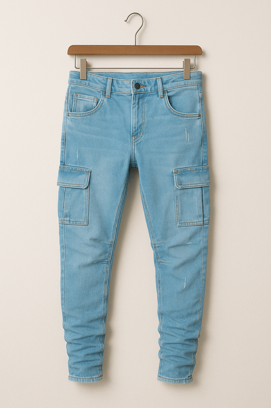 Herren Cargo Jeans | Smal passform Stretch Denim Hose mit Taschen