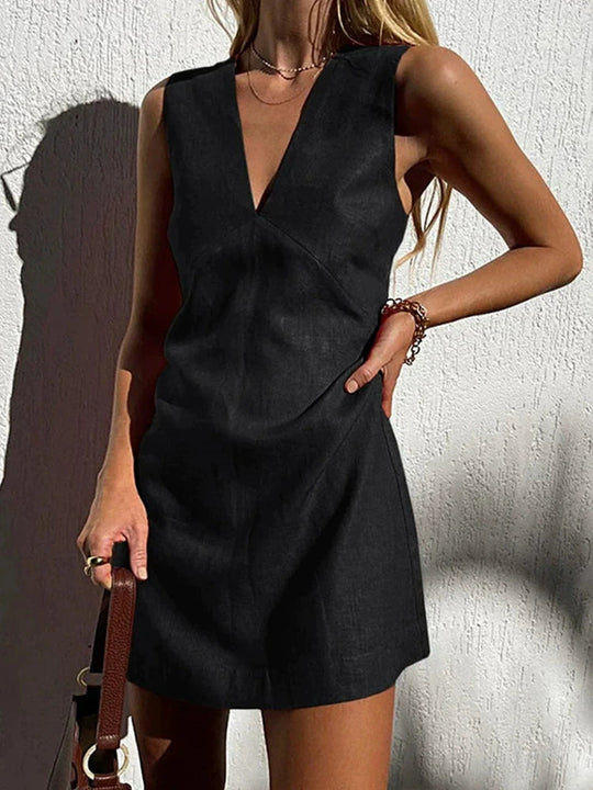 Ärmelloses Damen V-Ausschnitt Kleid | Mini