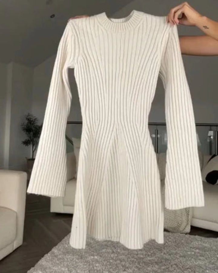 Langärmeliges geripptes Kleid für Damen | Mini