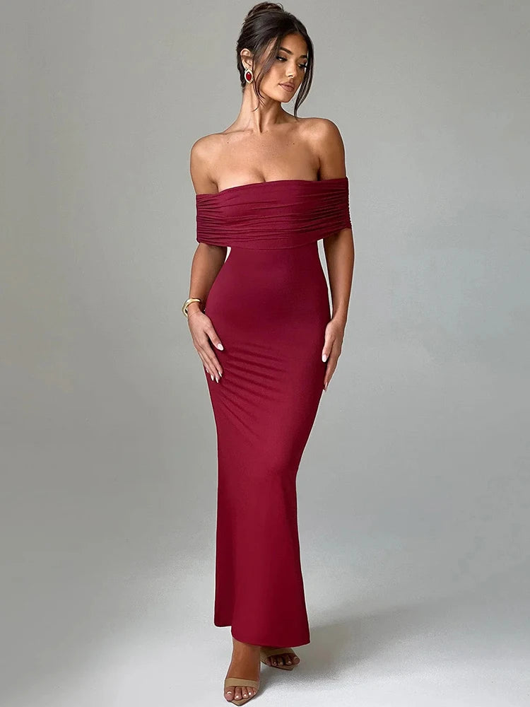 Damen schulterfreies rückenfrei Kleid | Maxi