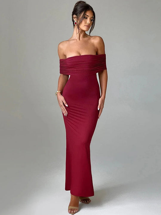 Damen schulterfreies rückenfrei Kleid | Maxi