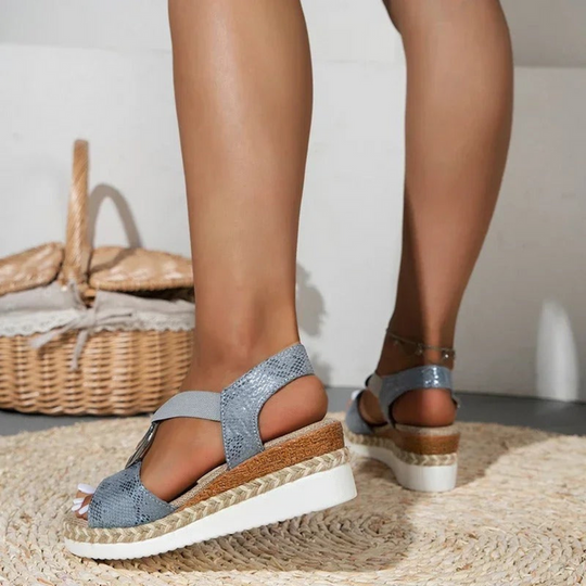 Damen-Keilsandalen | Schlangendruck