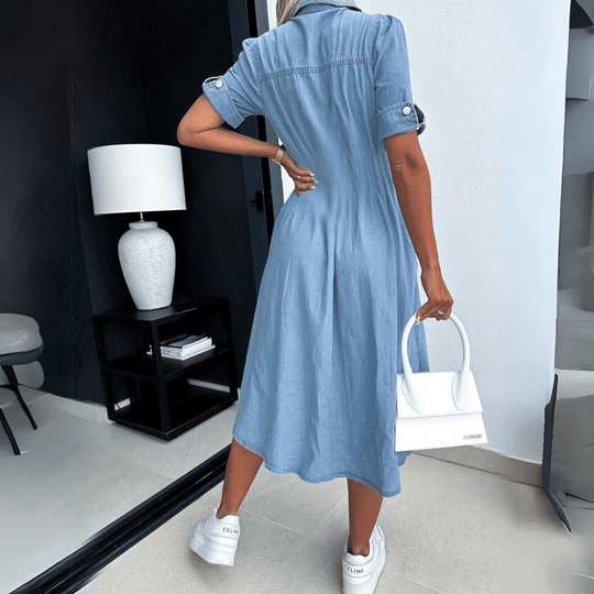 Damen-Knopfkleid aus Denim | Midi