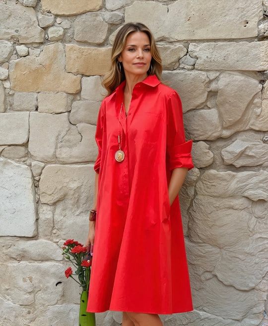 Klassisches Damen Hemdkleid | Midi mit Taschen