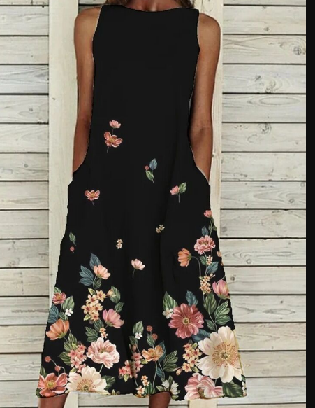 Damen Rundhalsausschnitt Kleid | Midi