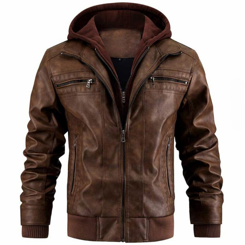 Jacke mit Reißverschluss für Herren | Biker-Stil Oberbekleidung mit Kragen