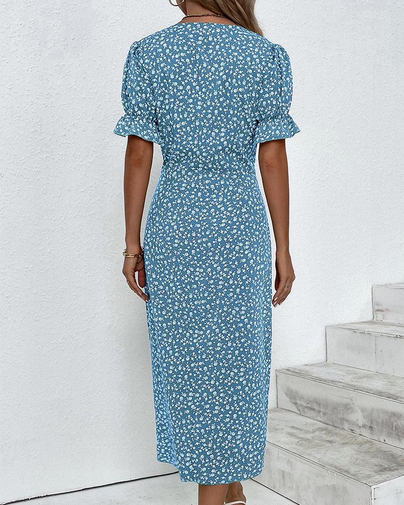 Damen Blumen V-Ausschnitt Kleid | Midi