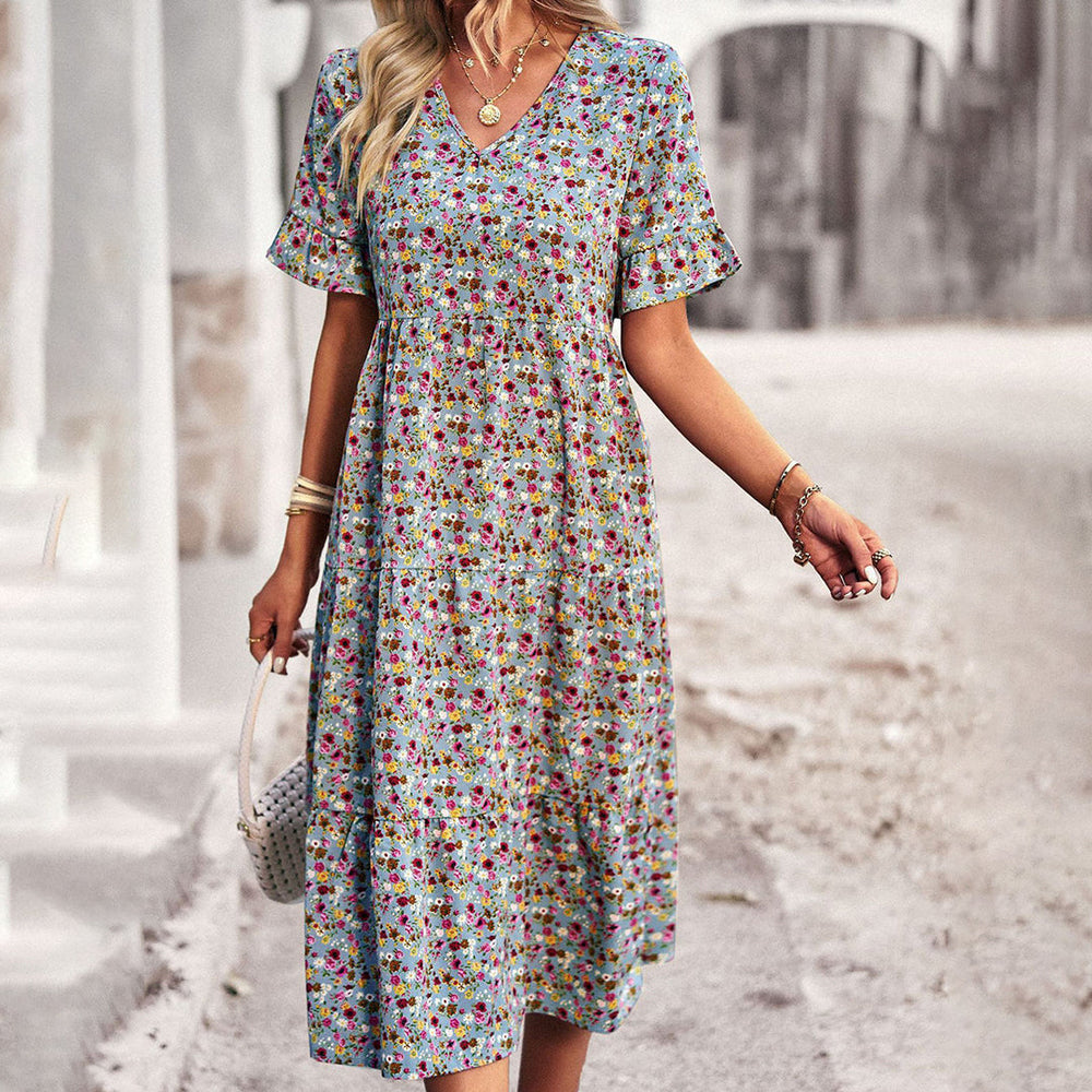Damen Sommer Blumen Kleid | Midi