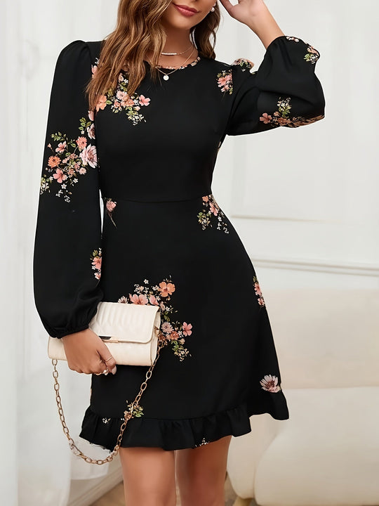 Florales Kleid mit Puffärmeln für Damen | Mini