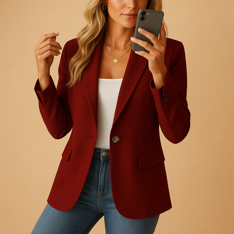 Blazer mit Gekerbtem Revers für Damen | Ein-Knopf Oberbekleidung