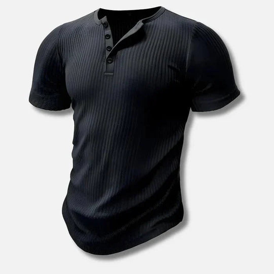 Muskelfit Henley-Hemd für Herren | Gerippt