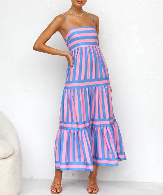 Gestreiftes Kleid für Damen | Gestaffelt Midi