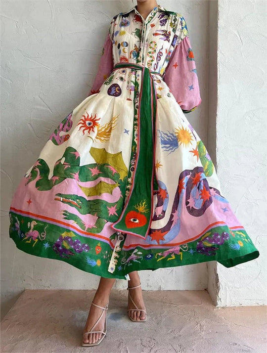 Boho-inspiriertes bedrucktes Kleid für Damen | Maxi