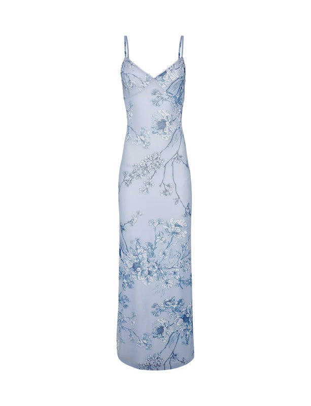 Florales Spaghetti-Trägerkleid für Damen | Maxi