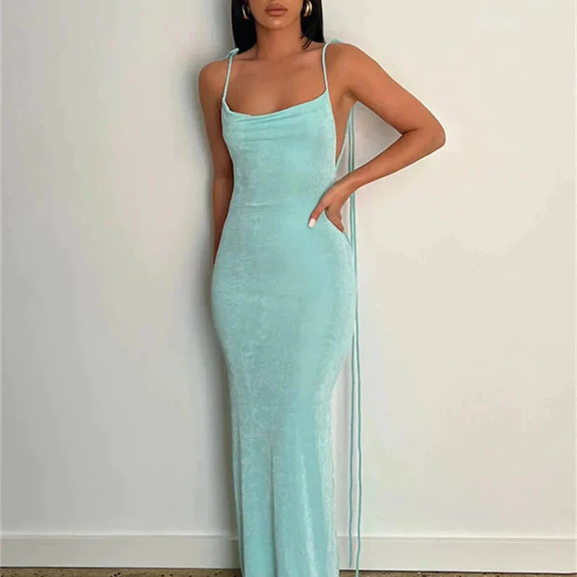 Selbstbindendes rückenfreies Kleid für Damen | Maxi