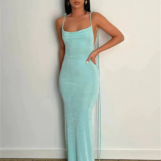 Selbstbindendes rückenfreies Kleid für Damen | Maxi