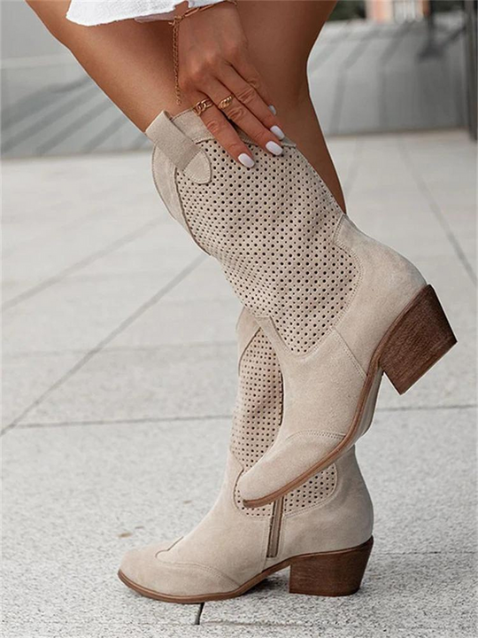 Rodeo-Stiefel im perforierten Stil für Damen | hoch geschnitten
