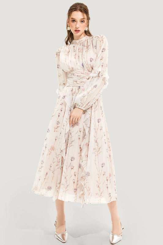 Damen Blumen Midikleid | Plissiert