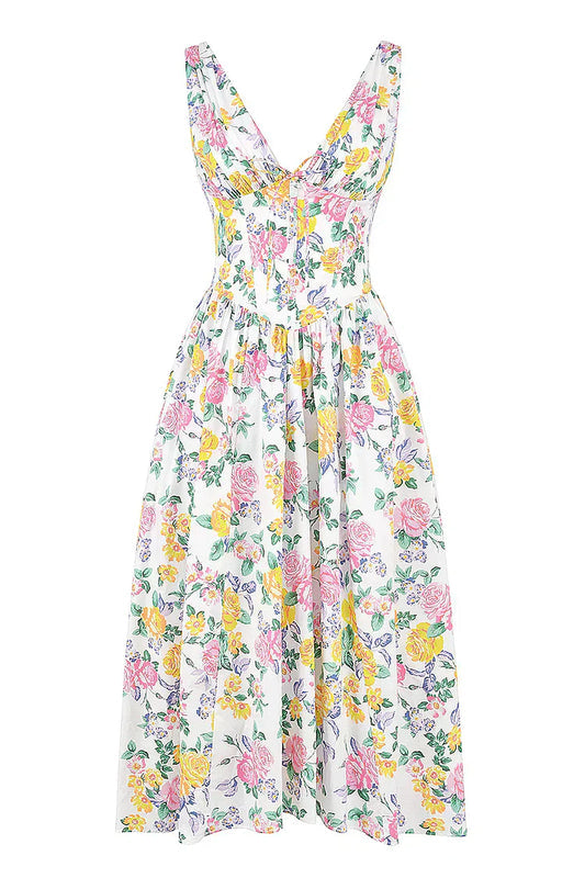 Damen V-Ausschnitt Floral Kleid | Elegantes Midi