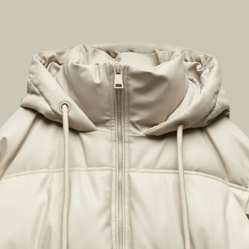 Kurze Pufferjacke für Damen | Oberbekleidung mit Kapuze und Reißverschluss vorne