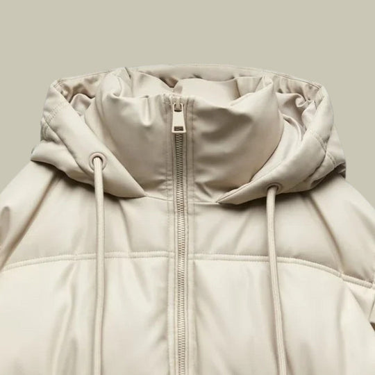Kurze Pufferjacke für Damen | Oberbekleidung mit Kapuze und Reißverschluss vorne