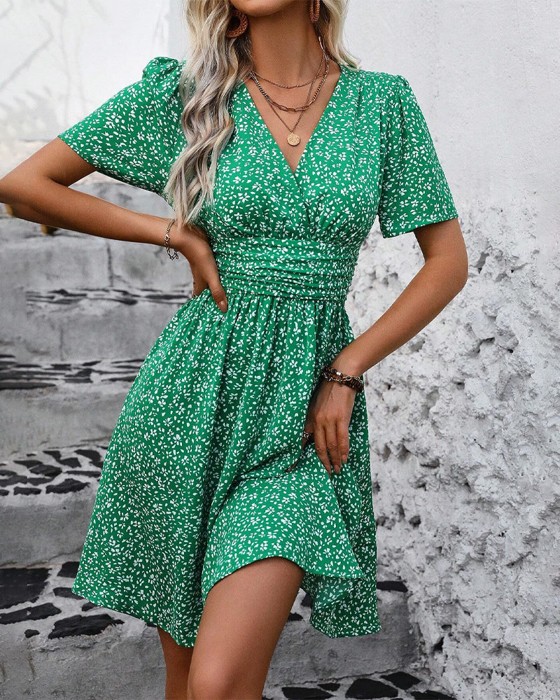 Damen Sommer V-Ausschnitt Kleid | Midi