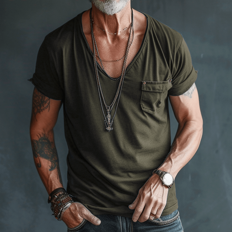 Herren Weithals Cargo-Hemd | Kurzarm