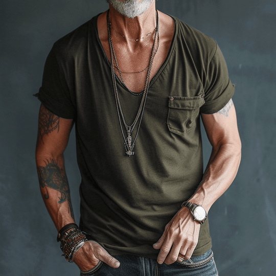 Herren Weithals Cargo-Hemd | Kurzarm