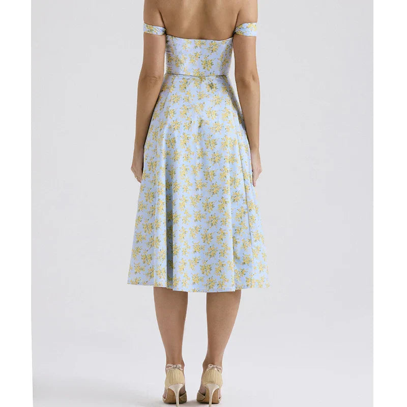 Damen Floral Korsett Midikleid | Schlitz