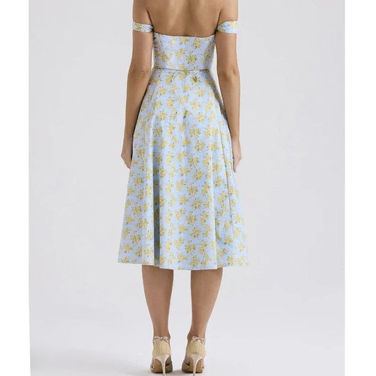 Damen Floral Korsett Midikleid | Schlitz