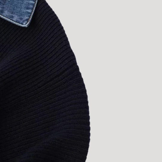 Geknöpfte Strickjacke für Damen | Denim-Stehkragen