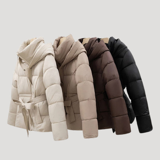 Gefütterte Jacke mit Bindegürtel für Damen | Kurze Oberbekleidung mit Kapuze