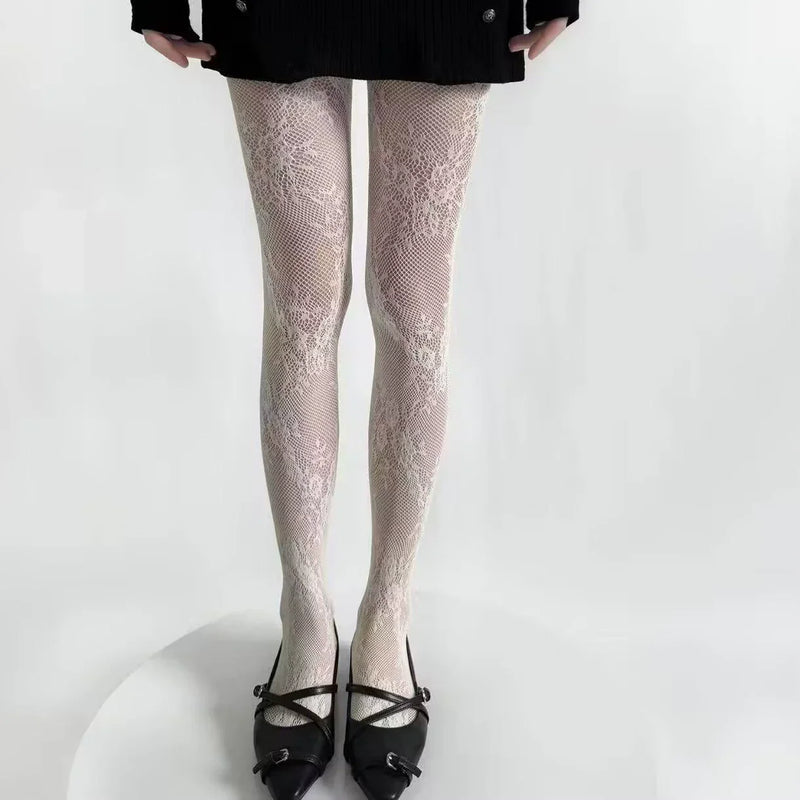 Damen Feinstrumpfhose mit Hohlem Muster | Modische Spitzenoptik