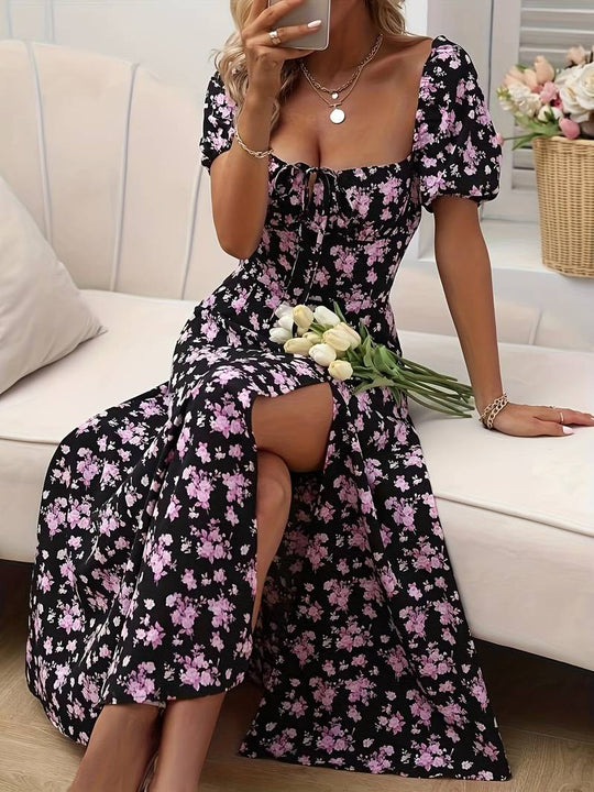 Damen Blumen A-Linie Kleid für Frühling | Midi