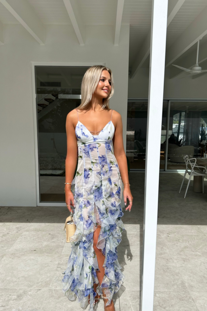 Florales Rüschenkleid für Damen | Maxi
