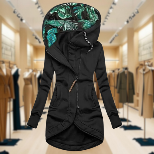 Damen Regenjacke mit Kapuze | Leichter asymmetrischer Windbreaker mit Reißverschluss