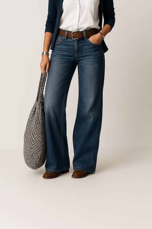 Damen Jeans mit Weitem Bein | Hohe Taille Freizeit Hose