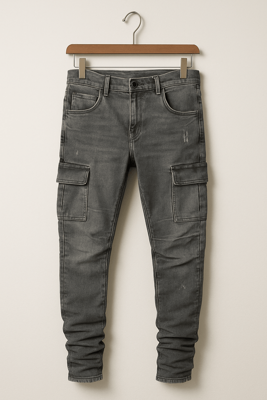 Herren Cargo Jeans | Smal passform Stretch Denim Hose mit Taschen