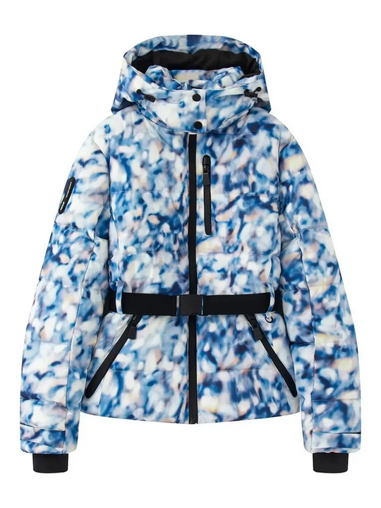 Damen Skijacke | Gesteppt Puffer mit Taillengürtel und Kapuze