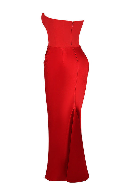 Drapiertes Maxi-Abendkleid für Damen | Trägerlos