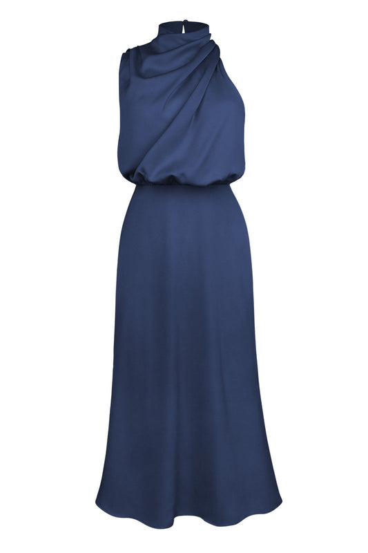 Schickes Damen-Halter-Satin-Kleid | Maxi