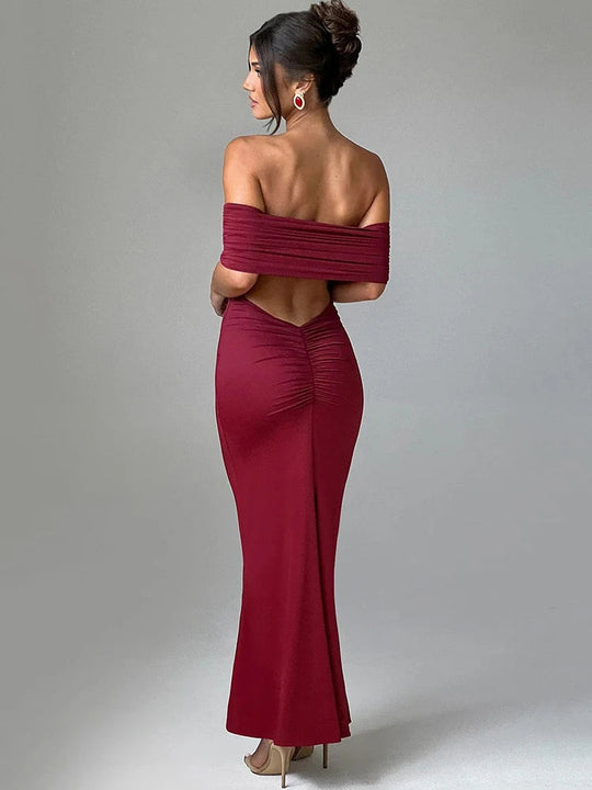 Damen schulterfreies rückenfrei Kleid | Maxi