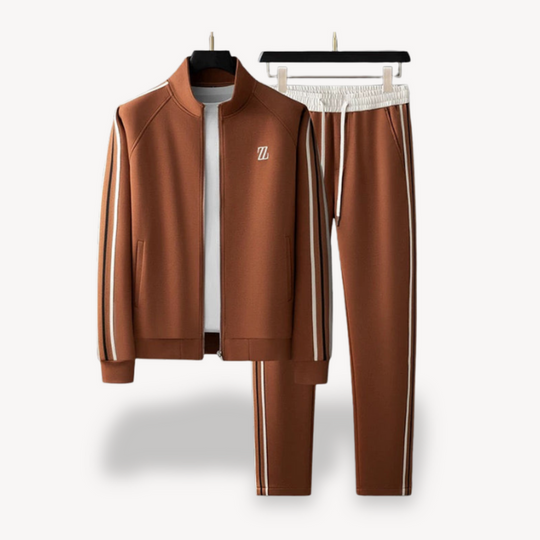 Gestreifter Trainingsanzug für Herren | Zweiteiliges Zip-Up Jacke und Jogginghose Set