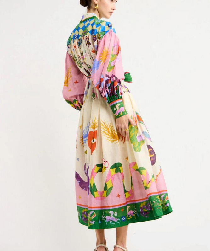 Boho-inspiriertes bedrucktes Kleid für Damen | Maxi